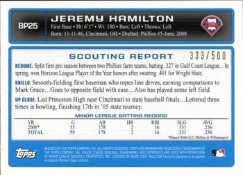 2009 Bowman - Prospects Blue #BP25 Jeremy Hamilton Back