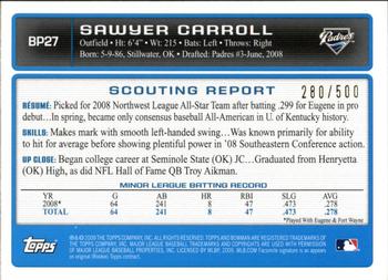 2009 Bowman - Prospects Blue #BP27 Sawyer Carroll Back