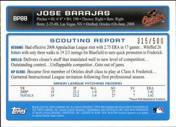 2009 Bowman - Prospects Blue #BP88 Jose Barajas Back