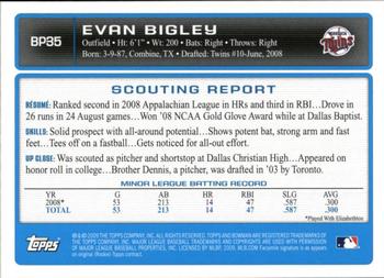 2009 Bowman - Prospects Gold #BP35 Evan Bigley Back