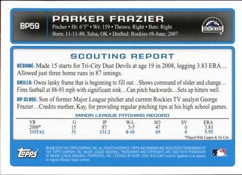 2009 Bowman - Prospects Gold #BP59 Parker Frazier Back