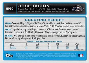 2009 Bowman - Prospects Gold #BP69 Jose Duran Back