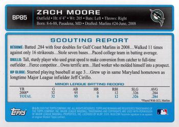 2009 Bowman - Prospects Gold #BP85 Zach Moore Back