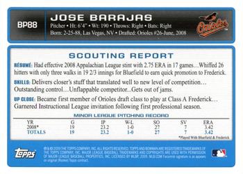 2009 Bowman - Prospects Gold #BP88 Jose Barajas Back