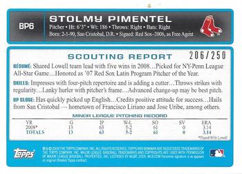 2009 Bowman - Prospects Orange #BP6 Stolmy Pimentel Back