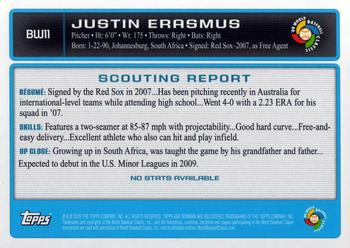 2009 Bowman - WBC Prospects #BW11 Justin Erasmus Back