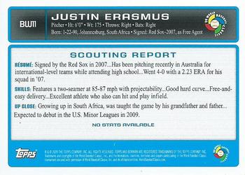 2009 Bowman - WBC Prospects Gold #BW11 Justin Erasmus Back
