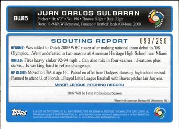 2009 Bowman - WBC Prospects Orange #BW15 Juan Carlos Sulbaran Back
