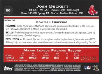 2009 Bowman Chrome - Blue Refractors #20 Josh Beckett Back