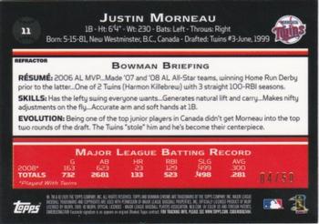2009 Bowman Chrome - Gold Refractors #11 Justin Morneau Back