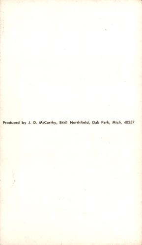 1969 JD McCarthy Postcards #NNO Rollie Fingers Back