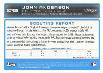 2009 Bowman Chrome - Prospects #BCP196 John Anderson Back