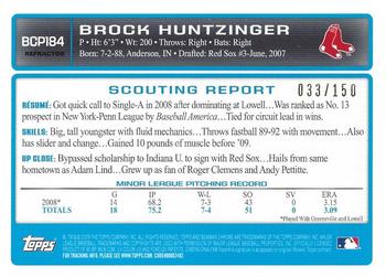 2009 Bowman Chrome - Prospects Blue Refractors #BCP184 Brock Huntzinger Back
