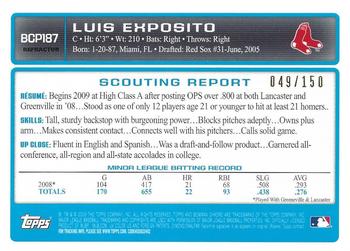 2009 Bowman Chrome - Prospects Blue Refractors #BCP187 Luis Exposito Back