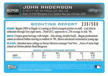 2009 Bowman Chrome - Prospects Refractors #BCP196 John Anderson Back