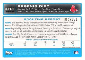 2009 Bowman Chrome - Prospects X-Fractors #BCP104 Argenis Diaz Back