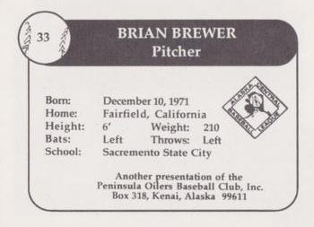 1992 Peninsula Oilers #8 Brian Brewer Back