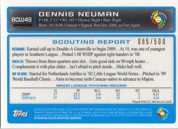 2009 Bowman Chrome - WBC Prospects Refractors #BCW43 Dennis Neuman Back