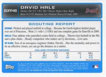 2009 Bowman Draft Picks & Prospects - Chrome Prospects #BDPP46 David Hale Back