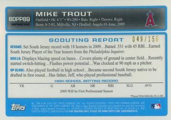 2009 Bowman Draft Picks & Prospects - Chrome Prospects Blue Refractors #BDPP89 Mike Trout Back