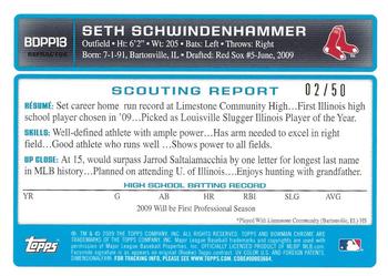 2009 Bowman Draft Picks & Prospects - Chrome Prospects Gold Refractors #BDPP13 Seth Schwindenhammer Back