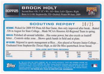 2009 Bowman Draft Picks & Prospects - Chrome Prospects Orange Refractors #BDPP25 Brock Holt Back