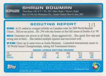 2009 Bowman Draft Picks & Prospects - Chrome WBC Prospects SuperFractors #BDPW28 Shawn Bowman Back