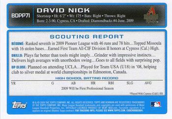 2009 Bowman Draft Picks & Prospects - Prospects #BDPP71 David Nick Back