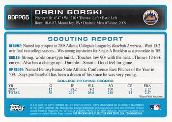 2009 Bowman Draft Picks & Prospects - Prospects Gold #BDPP66 Darin Gorski Back