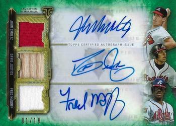2020 Topps Triple Threads - Triple Threads Autograph Relic Combo Emerald #ARC-SJM John Smoltz / David Justice / Fred McGriff Front