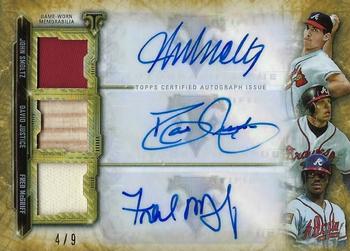 2020 Topps Triple Threads - Triple Threads Autograph Relic Combo Gold #ARC-SJM John Smoltz / David Justice / Fred McGriff Front