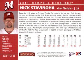 2011 MultiAd Memphis Redbirds #11 Nick Stavinoha Back