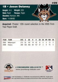 2007 Choice Lynchburg Hillcats #9 Jason Delaney Back