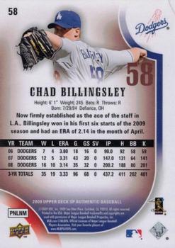 2009 SP Authentic - Copper #58 Chad Billingsley Back