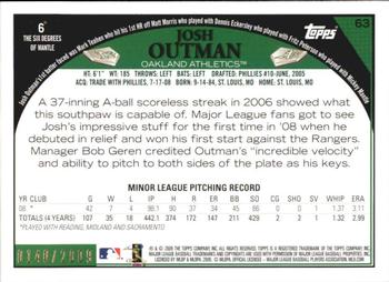 2009 Topps - Gold #63 Josh Outman Back