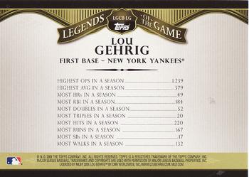 2009 Topps - Legends of the Game Career Best #LGCB-LG Lou Gehrig Back
