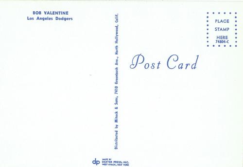 1971 Los Angeles Dodgers Postcards #74804-C Bob Valentine Back
