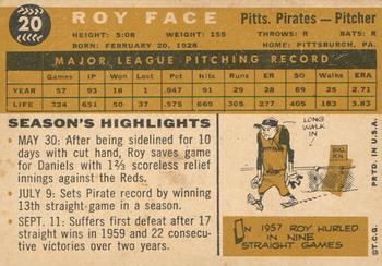 2009 Topps Heritage - 50th Anniversary Buybacks #20 Roy Face Back