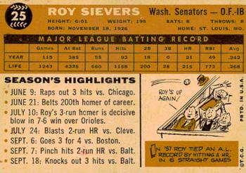 2009 Topps Heritage - 50th Anniversary Buybacks #25 Roy Sievers Back
