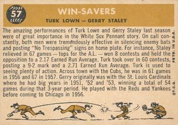 2009 Topps Heritage - 50th Anniversary Buybacks #57 Win-Savers (Turk Lown / Gerry Staley) Back