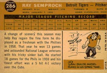 2009 Topps Heritage - 50th Anniversary Buybacks #286 Ray Semproch Back