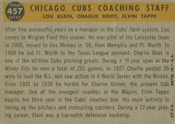 2009 Topps Heritage - 50th Anniversary Buybacks #457 Chicago Cubs Coaches (Charlie Root / Lou Klein / Elvin Tappe) Back