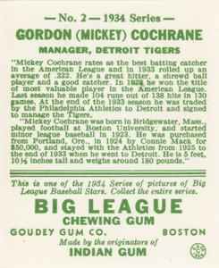 1976 TCMA Goudey Reprints #2 Mickey Cochrane Back