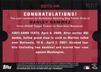 2009 Topps Ticket to Stardom - Opening Day Ticket Subs #ODTS-HR Hanley Ramirez Back