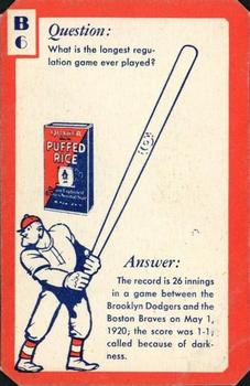 1934 Quaker Oats Ask Me Trivia #B6 Boston Braves / Brooklyn Dodgers / Babe Ruth Front