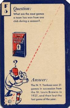 1934 Quaker Oats Ask Me Trivia #F5 New York Yankees / St. Louis Browns Back