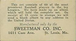 1928 Sweetman (F50) #3 Joe Dugan Back