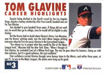 1993 Fleer - Tom Glavine Career Highlights #3 Tom Glavine Back