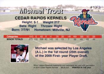 2010 Cedar Rapids Kernels Rising Alumni Mike Trout #1 Michael Trout Back