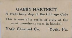 1927 York Caramel (E210) (Type 1) #5 Gabby Hartnett Back